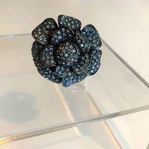 Crystal Rhodium Flower Ring